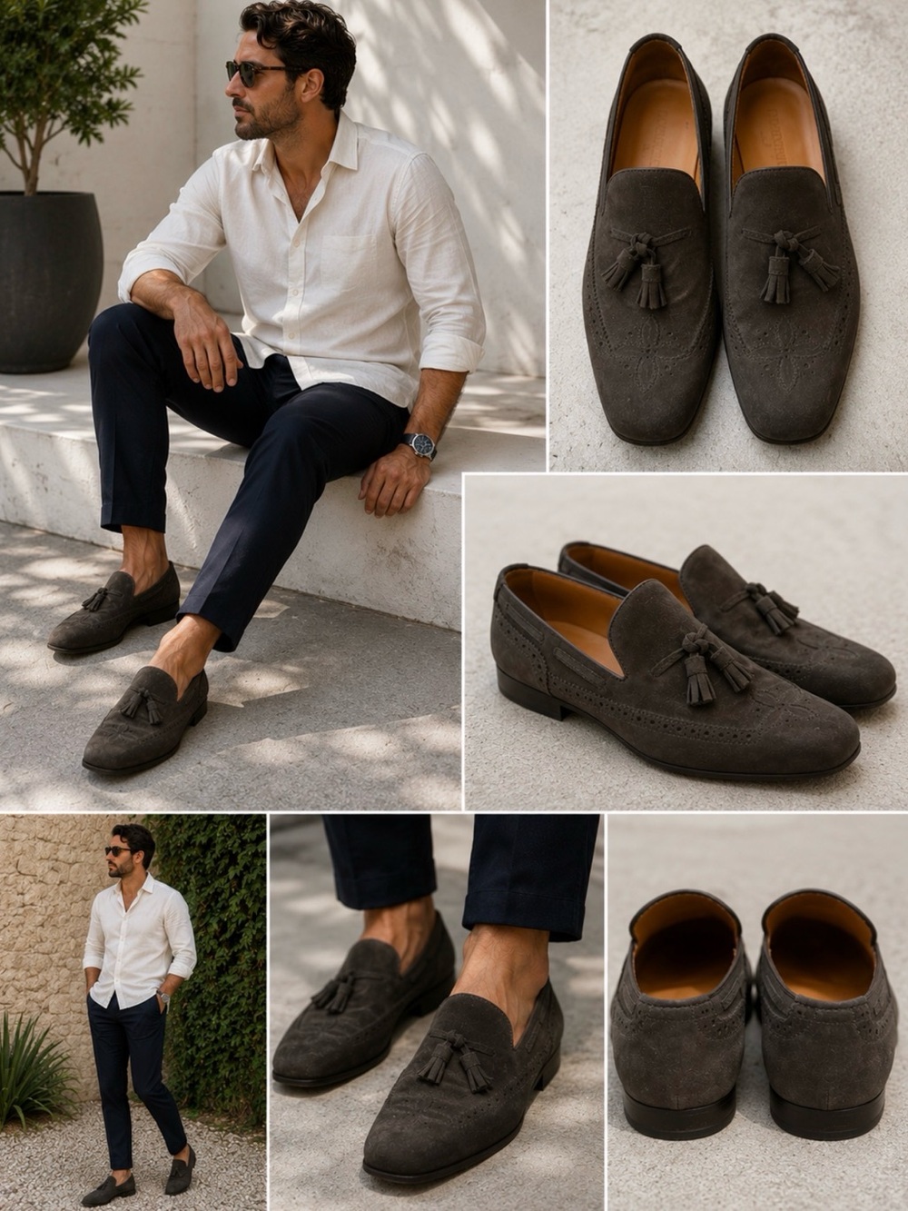 Louis Vuitton Men's Suede Tassel Loafers in Dark Gray